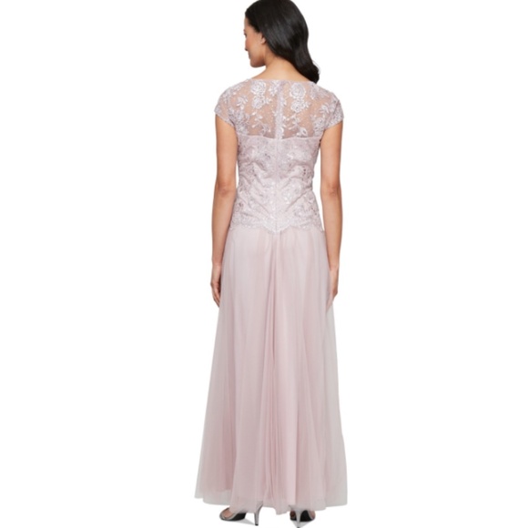 Alex Evenings Women's Embroidered-Chiffon Tulle-Skirt Gown Size: 16 Color: Blush - Picture 3 of 4